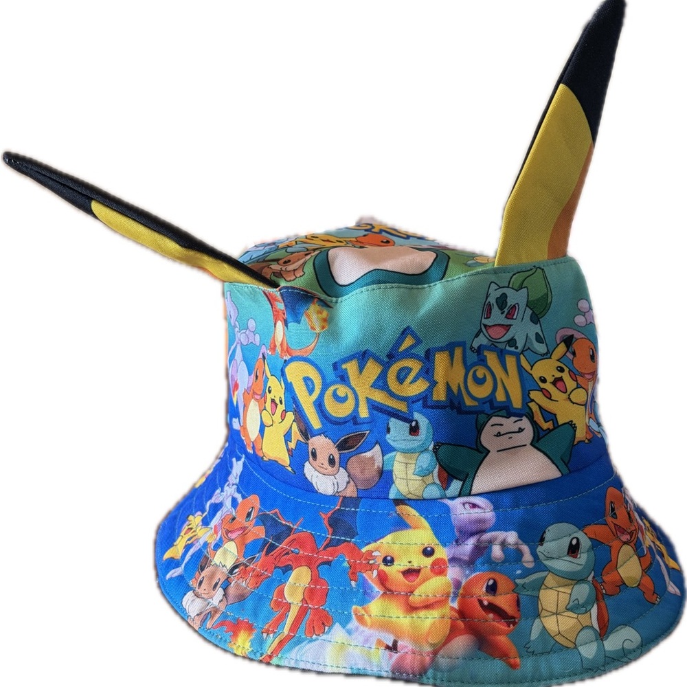 Kids Bucket Hat with Pikachu Ears - Blue and Yellow